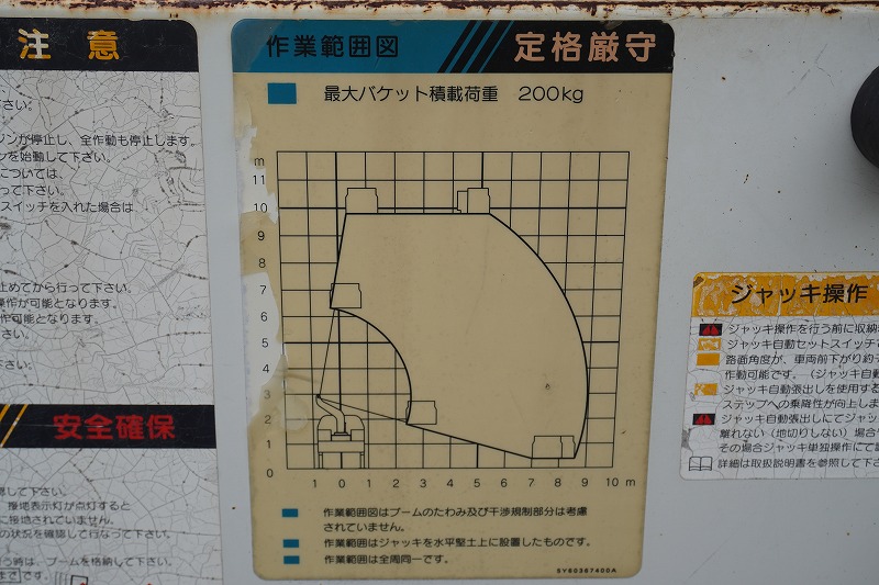 エルフ　高所作業車　アイチ製（ＳＨ１０Ａ）　積載１００ｋｇ　最大地上高９．９ｍ　ＦＲＰバケット　ブーム自動格納　バケット積載荷重２００ｋｇ　ジョイスティックタイプ　アワーメーター：１４８５ｈ　バックカメラ　社外ナビ　坂道発進補助　通信工事仕様！６速ＭＴ！28