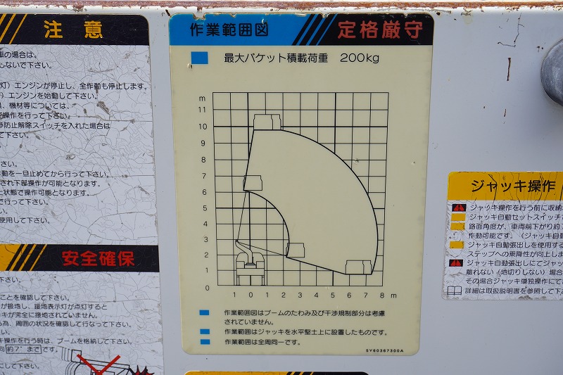 キャンター　高所作業車　アイチ製（ＳＢ１０Ａ）　最大地上高９．７ｍ　ＦＲＰバケット　バケット積載荷重２００ｋｇ　積載３００ｋｇ　工具入れ　ジョイスティックタイプ　アワーメーター：３２０８ｈ　左電格ミラー　社外ナビ　フルセグＴＶ　バックカメラ　フォグランプ　通信工事仕様！ＡＴ車！16