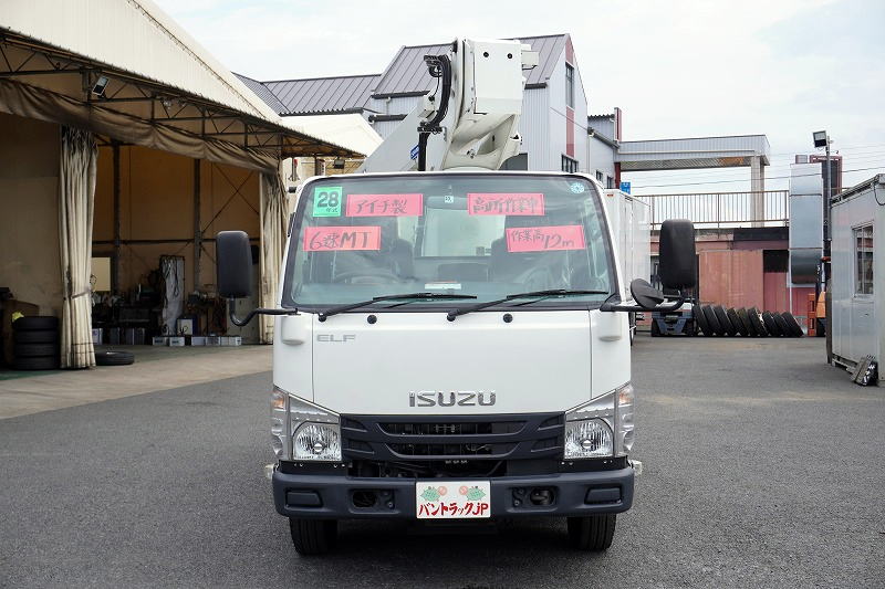 エルフ　高所作業車　アイチ製（ＳＢ１２Ａ）　最大地上高１２ｍ　ＦＲＰバケット　バケット積載荷重２００ｋｇ　積載１５０ｋｇ　工具入れ　ジョイスティックタイプ　アワーメーター：１８６２ｈ　ＥＴＣ　左電格ミラー　坂道発進補助　通信工事仕様！６速ＭＴ！0