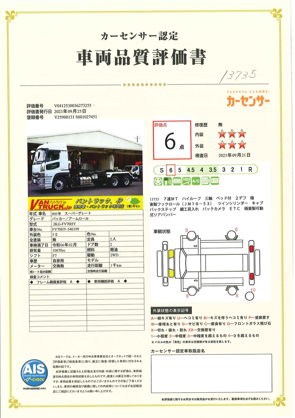 （未使用）　スーパーグレート　大型　「ハイルーフ」　三軸　フックロール　極東製　積載１０４００ｋｇ　ツインシリンダー　キャブバックステップ　網工具入れ　メッキパーツ　アルミホイール　ＬＥＤヘッドライト　バックカメラ　可動式リアバンパー　ミラーヒーター　ＥＴＣ　キーレス　７速ＭＴ！車検「Ｒ６年２月まで！」47