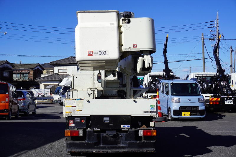 デュトロ　高所作業車　アイチ製（ＳＨ１０Ａ）　最大地上高９．９ｍ　ＦＲＰバケット　ブーム自動格納　工具入れ　床下長物入れ　アワーメーター：５９４０ｈ　左電格ミラー　社外ナビ　バックカメラ　電動パーキングブレーキ　フォグランプ　ＡＴ車！2