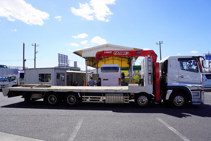 スーパーグレート　大型　四軸　リーフサス　４段セルフクレーン　古河ユニック製　積載１２１００ｋｇ　ハイジャッキ　造りボディー　ラジコン　フックイン　２．９３ｔ吊　ウインチ　アユミ板付き　鳥居埋込式工具入れ＆作業灯　メッキホイールライナー　社外テール　メッキパーツ　回送仕様　ＡＴ車！　車検「Ｒ７年３月まで！」3