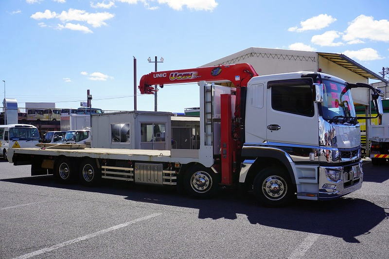 スーパーグレート　大型　四軸　リーフサス　４段セルフクレーン　古河ユニック製　積載１２１００ｋｇ　ハイジャッキ　造りボディー　ラジコン　フックイン　２．９３ｔ吊　ウインチ　アユミ板付き　鳥居埋込式工具入れ＆作業灯　メッキホイールライナー　社外テール　メッキパーツ　回送仕様　ＡＴ車！　車検「Ｒ７年３月まで！」4