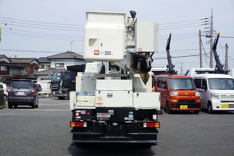 キャンター　高所作業車　アイチ製（ＳＢ１０Ａ）　最大地上高９．７ｍ　ＦＲＰバケット　バケット積載荷重２００ｋｇ　積載２５０ｋｇ　工具入れ　ジョイスティックタイプ　アワーメーター：２２８６ｈ　左電格ミラー　社外ナビ　ワンセグＴＶ　バックカメラ　ＥＴＣ２．０　フォグランプ　通信工事仕様！ＡＴ車！2