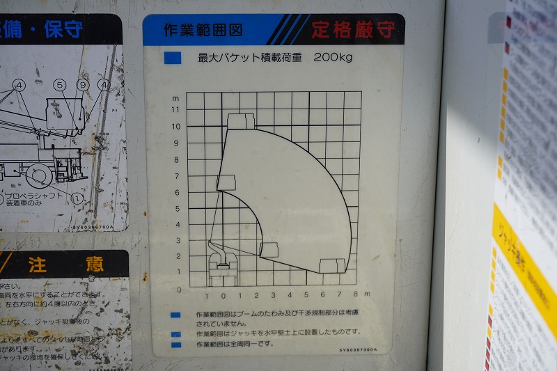 キャンター　高所作業車　アイチ製（ＳＢ１０Ａ）　最大地上高９．７ｍ　ＦＲＰバケット　バケット積載荷重２００ｋｇ　積載２５０ｋｇ　工具入れ　ジョイスティックタイプ　アワーメーター：２６２６ｈ　左電格ミラー　社外ナビ　ワンセグＴＶ　バックカメラ　ＥＴＣ２．０　フォグランプ　通信工事仕様！ＡＴ車！　ＢＰ27