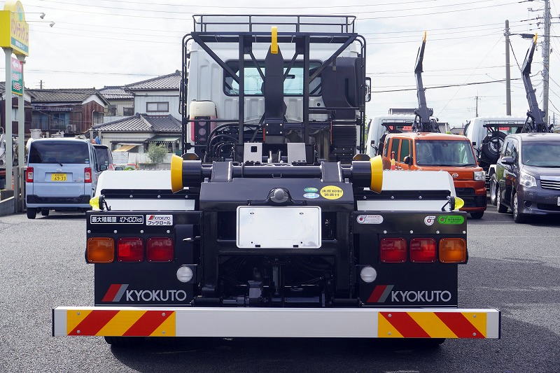 （未使用）　スーパーグレート　大型　「ハイルーフ」　三軸　フックロール　極東製　積載１０４００ｋｇ　ツインシリンダー　キャブバックステップ　網工具入れ　メッキパーツ　アルミホイール　ＬＥＤヘッドライト　ＥＴＣ２．０　可動式リアバンパー　キーレス　燃料タンク３００Ｌ　７速ＭＴ！2