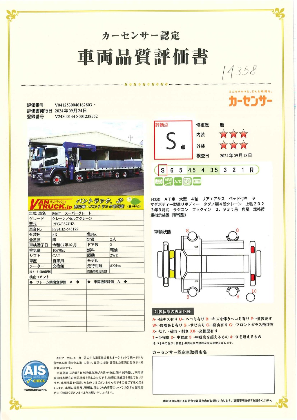 （未使用）　スーパーグレート　大型　４軸　４段クレーン　積載１２９００ｋｇ　リアエアサス　ヤマダボディー製造りボディ　８．８ｍ長　ラジコン　フックイン　２．９３ｔ吊　アルミブロック　五方開　リアあおり２段式　落とし込みフック　鳥居シマ板張り＆上部工具箱　ステンレス丸サイドバンパー　ＥＴＣ２．０　バックカメラ　アルミホイール　シャーシレッド塗装　ステンレスパーツ多数　メッキパーツ多数　ＡＴ車！　車検「Ｒ７年２月まで！」55