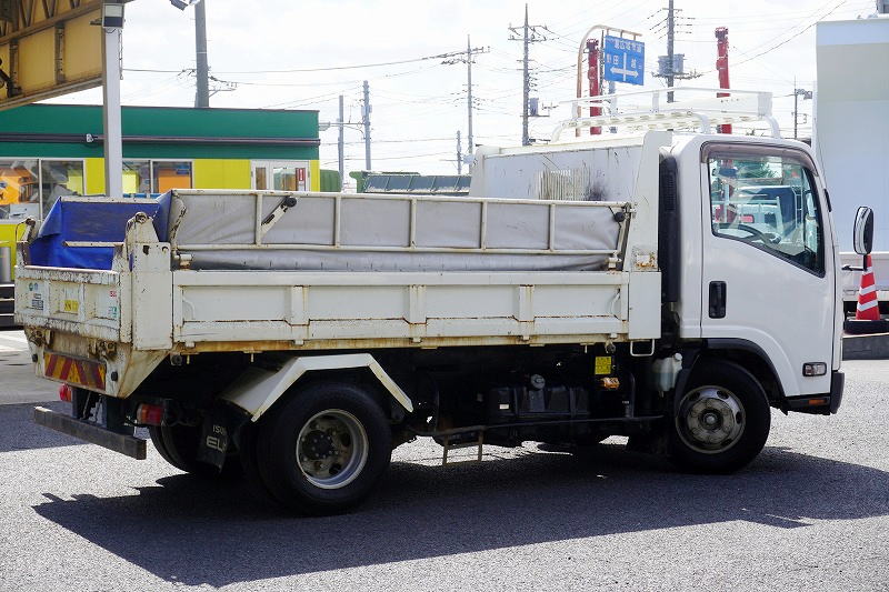 エルフ　「ワイド」　強化　ローダーダンプ　花見台製　一方開　積載３８５０ｋｇ　手動コボレーン　鳥居補強　ダンプピン　ルーフキャリア　坂道発進補助　左電格ミラー　６速ＭＴ！6