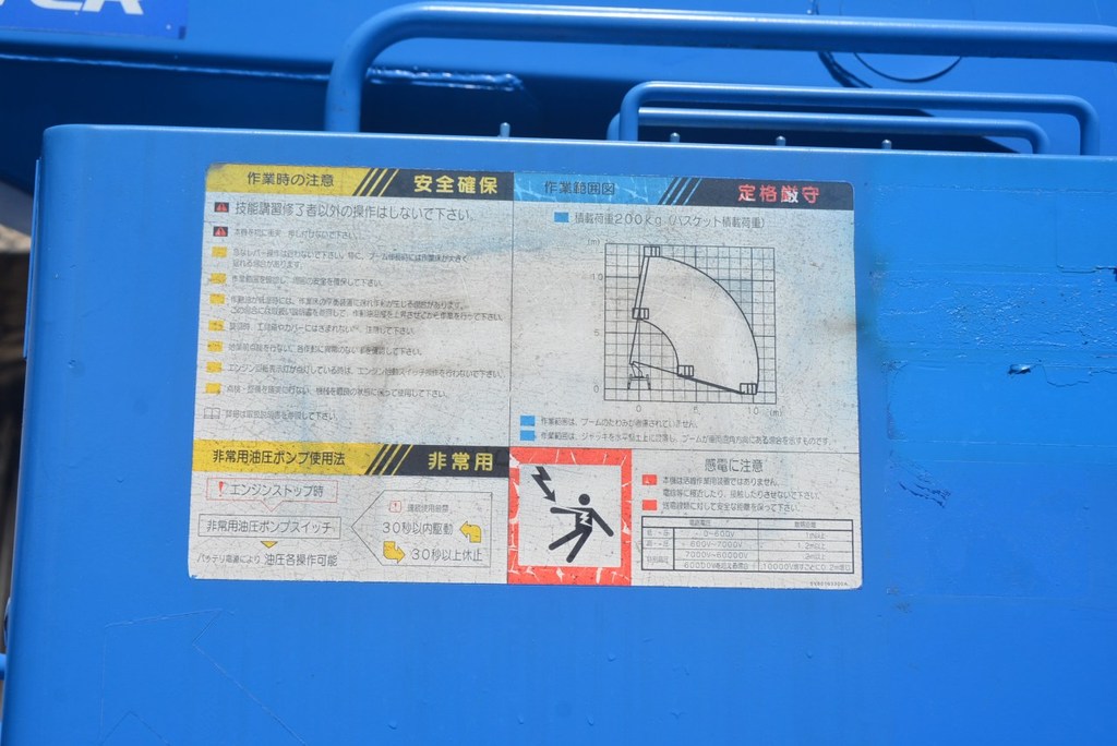 キャンター　高所作業車　アイチ製（ＳＳ１２Ａ）　最大地上高１１．９ｍ　鉄製バケット　バケット積載荷重２００ｋｇ　アワーメーター：４９８７ｈ　５速ＭＴ！15