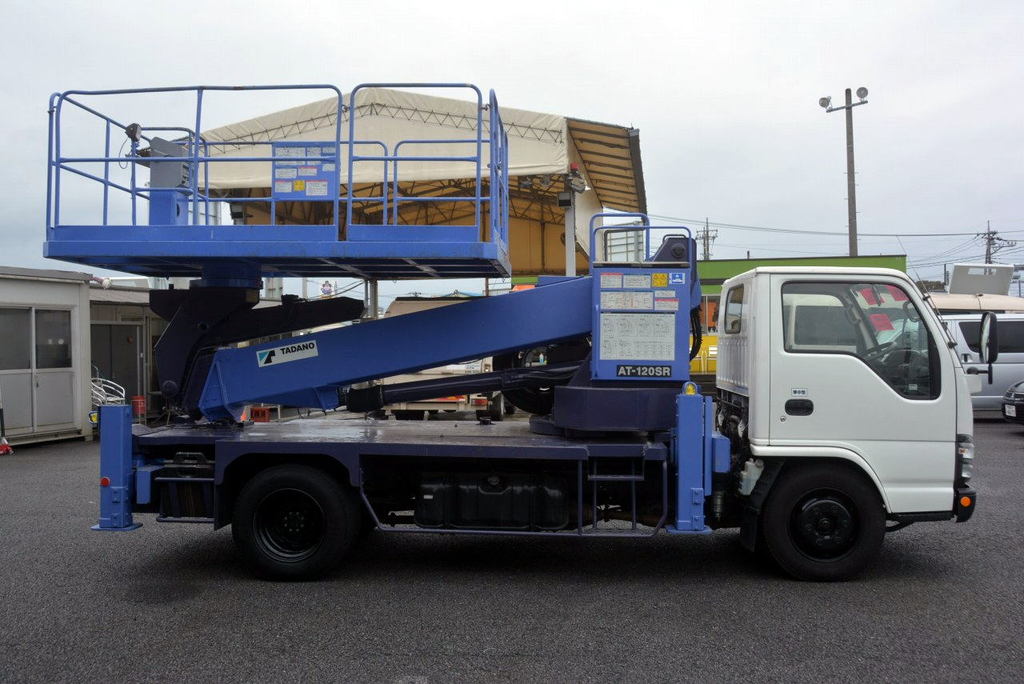 エルフ　高所作業車　タダノ製（ＡＴ１２０ＳＲ）　スーパーデッキ　重荷重型　最大地上高１２ｍ　バケット積載荷重１０００ｋｇ　アワーメーター：５７３３．９ｈ　ＥＴＣ　左電格ミラー　６速ＭＴ！　車検付「令和４年３月」まで！ ＢＰ2