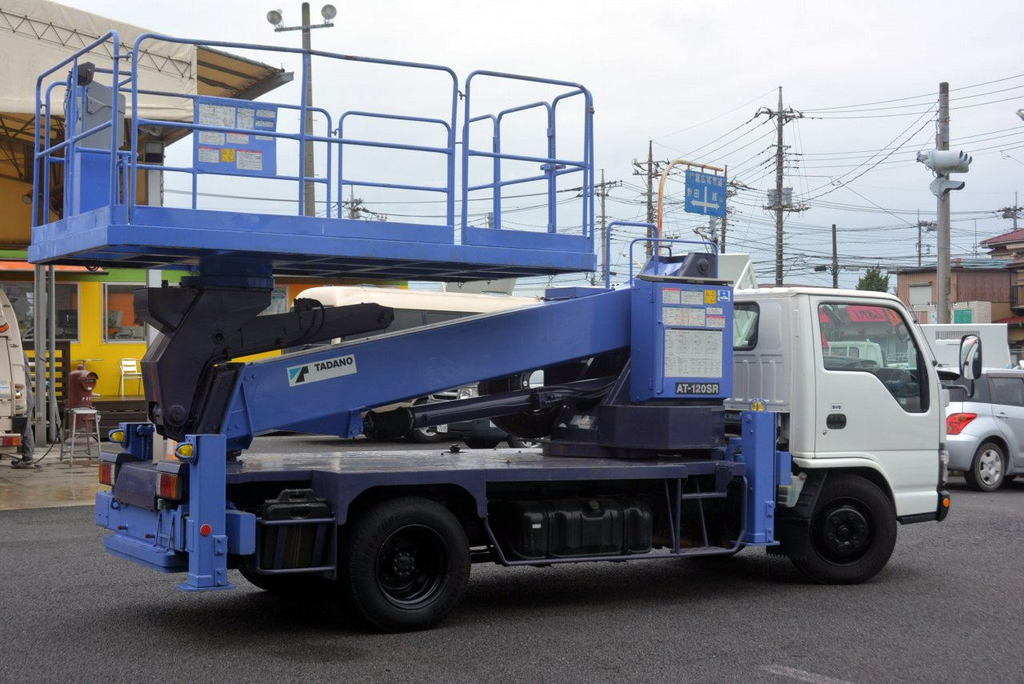 エルフ　高所作業車　タダノ製（ＡＴ１２０ＳＲ）　スーパーデッキ　重荷重型　最大地上高１２ｍ　バケット積載荷重１０００ｋｇ　アワーメーター：５７３３．９ｈ　ＥＴＣ　左電格ミラー　６速ＭＴ！　車検付「令和４年３月」まで！ ＢＰ6