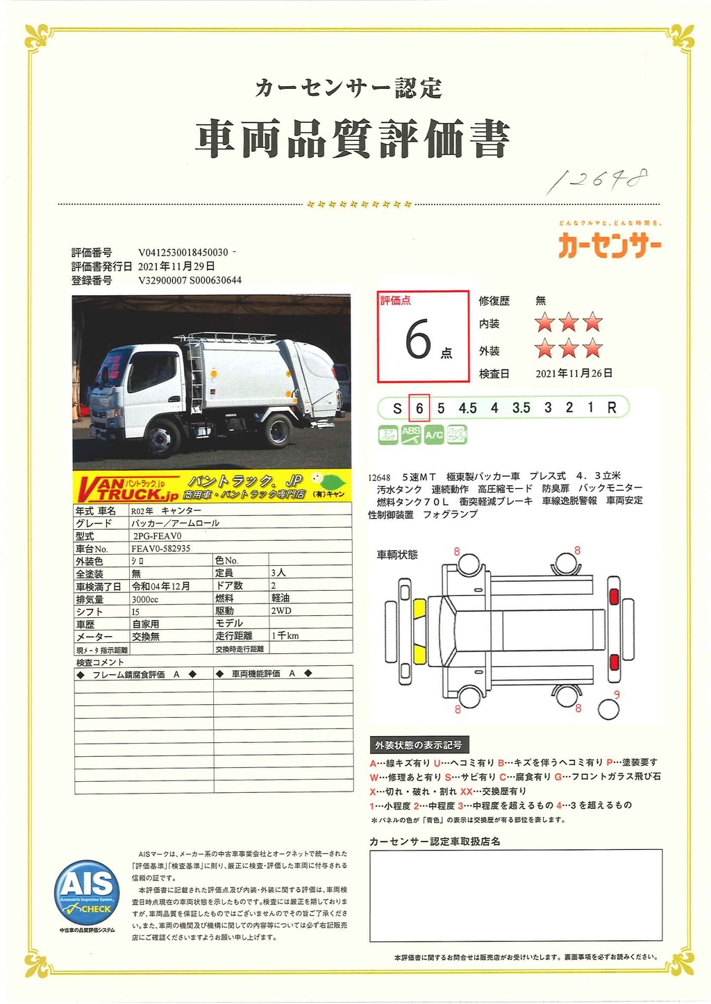 （未使用）　キャンター　パッカー車　プレス式　極東製　積載２０００ｋｇ　連続動作　４．３立米　汚水タンク　バックカメラ　ラダー　フォグランプ　５速ＭＴ！車検「Ｒ４年１２月まで！」39