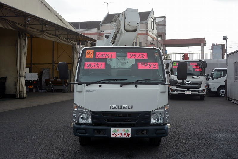 エルフ　高所作業車　タダノ製（ＡＴ－１００ＴＧ）　最大地上高９．９ｍ　鉄製バケット　バケット積載荷重２００ｋｇ　積載５００ｋｇ　ブーム自動格納　ジャッキ自動張り出し　ジョイスティックタイプ　ＡＣ１００Ｖ　坂道発進補助　左電格ミラー　ＥＴＣ　アワーメーター１２０４ｈ　６速ＭＴ！ 0