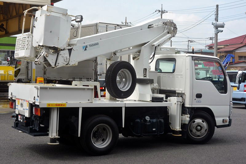 エルフ　高所作業車　タダノ製（ＡＴ－１００ＴＧ）　最大地上高９．９ｍ　鉄製バケット　バケット積載荷重２００ｋｇ　積載５００ｋｇ　ブーム自動格納　ジャッキ自動張り出し　ジョイスティックタイプ　ＡＣ１００Ｖ　坂道発進補助　左電格ミラー　ＥＴＣ　アワーメーター１２０４ｈ　６速ＭＴ！ 6