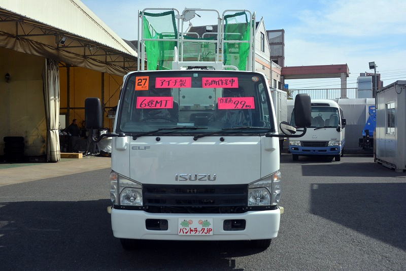 エルフ　高所作業車　アイチ製（ＴＺ１０Ａ）　スーパーデッキ　重荷重型　最大地上高９．９ｍ　鉄製バケット　バケット積載荷重１０００ｋｇ　ローラージャッキ　ブーム自動格納　アワーメーター：５７６ｈ　坂道発進補助　ＥＴＣ　低走行！６速ＭＴ！0