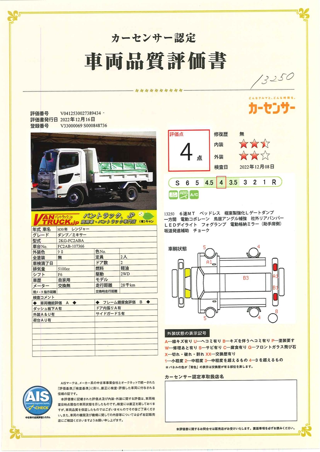 レンジャー　４トン　「ベッドレス」　強化　Ｌゲートダンプ　一方開　極東製　積載３３００ｋｇ　電動コボレーン　鳥居アングル補強　社外リアバンパー　ＬＥＤデイライト　衝突軽減ブレーキ　車線逸脱警報　６速ＭＴ！37