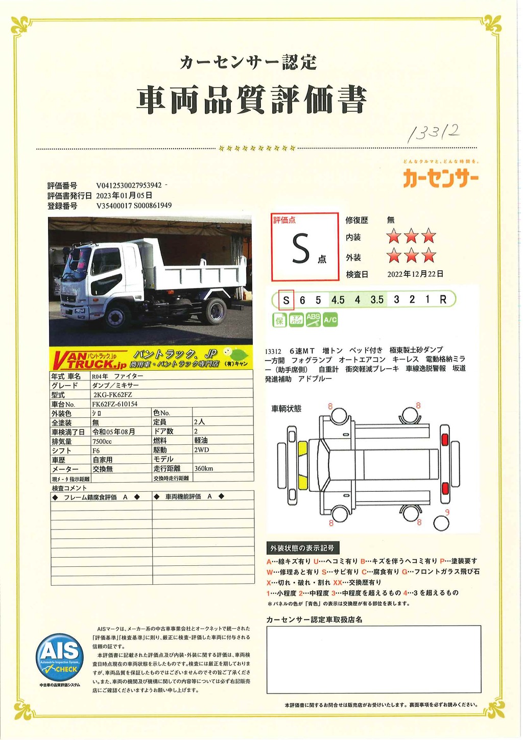 （未使用）　ファイター　増トン　「ベッド付き」　土砂ダンプ　極東製　積載７９００ｋｇ　一方開　オートエアコン　キーレス　フォグランプ　クルーズコントロール　坂道発進補助　衝突軽減ブレーキ　車線逸脱警報　６速ＭＴ！車検「Ｒ５年８月まで！」36