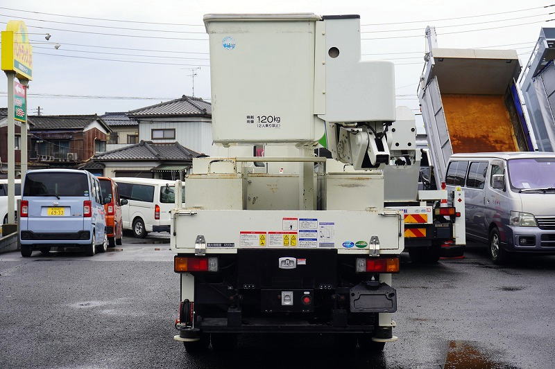 デュトロ　高所作業車　タダノ製（ＡＴ－１１０ＴＥ）　最大地上高１１ｍ　ＦＲＰバケット　バケット積載荷重１２０ｋｇ　積載４５０ｋｇ　ブーム自動格納　ジャッキ自動張り出し　工具箱　社外ナビ　ＥＴＣ　バックカメラ　左電格ミラー　坂道発進補助　クリアランスソナー　メッキパーツ　ＬＥＤヘッドライト　衝突軽減ブレーキ　車線逸脱警報　アワーメーター：４８０ｈ　電気工事仕様！低走行！６速ＭＴ！2