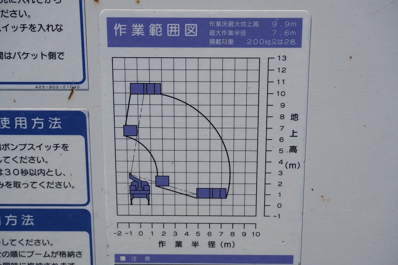 デュトロ　高所作業車　タダノ製（ＡＴ－１００ＴＴ）　最大地上高９．９ｍ　ＦＲＰバケット　バケット積載荷重２００ｋｇ　積載５００ｋｇ　工具入れ　バックカメラ　坂道発進補助　キーレス　電動パーキングブレーキ　アワーメーター：１７０５ｈ　５速ＭＴ！24