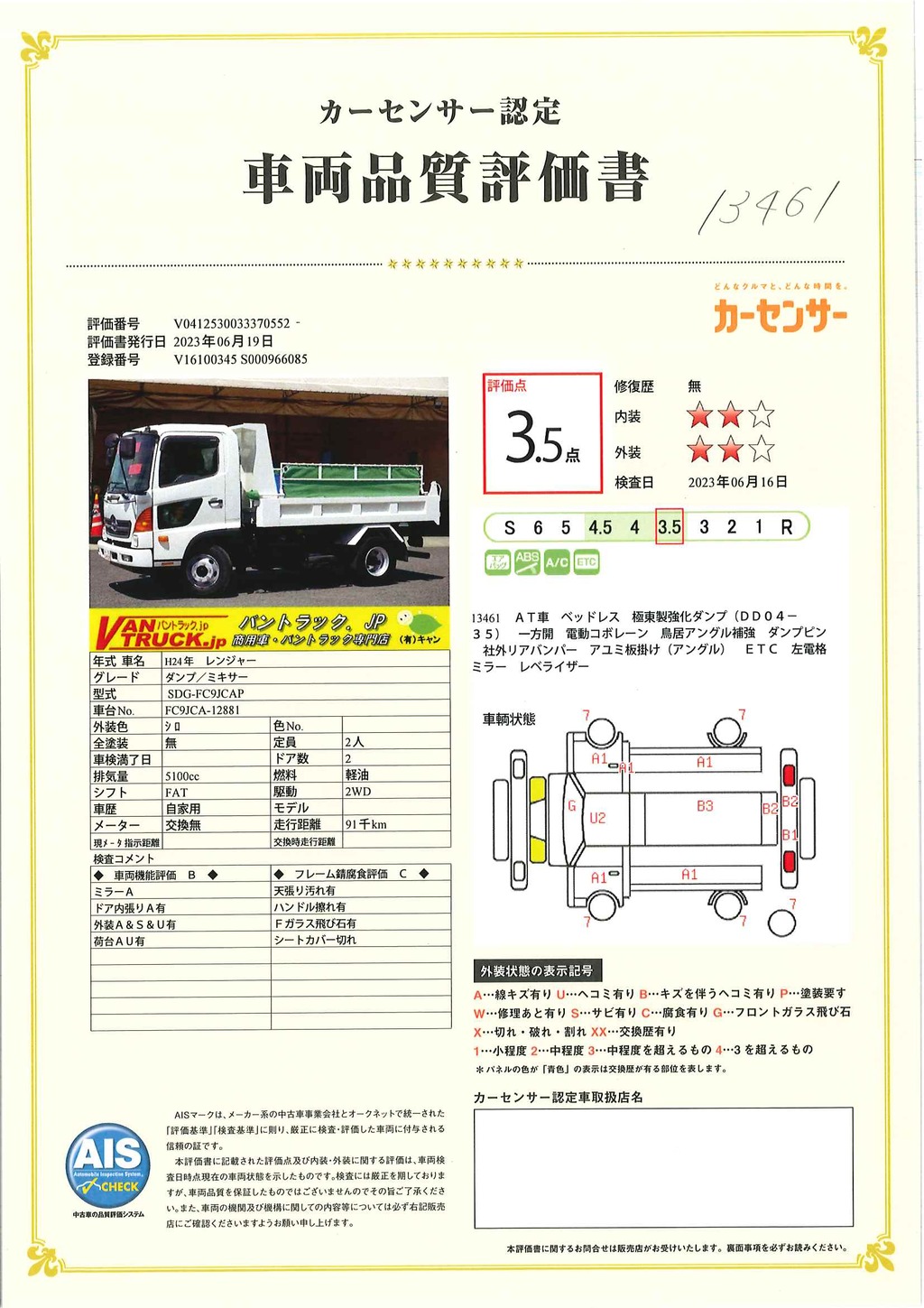 レンジャー　４トン　「ベッドレス」　強化ダンプ　一方開　極東製　積載３５００ｋｇ　電動コボレーン　鳥居アングル補強　ダンプピン　アユミ板掛け　社外リアバンパー　ＥＴＣ　フォグランプ　ＡＴ車！55